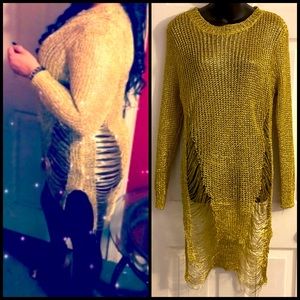 Distressed Metallic  gold tunic shirt 1x!